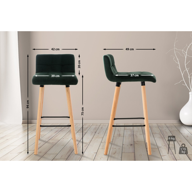 Tabouret de bar en velours vert Lincoln