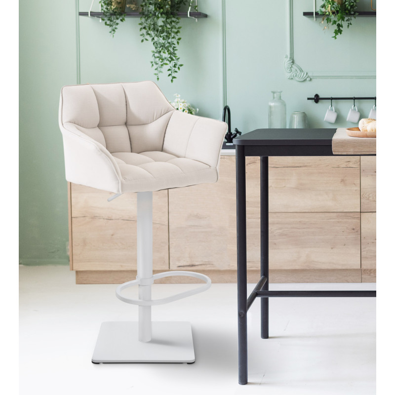 Tabouret de bar Damaso W en tissu blanc