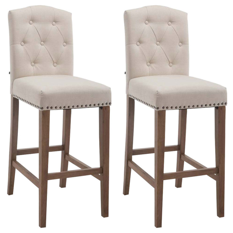 Lot de 2 tabourets de bar Louise en tissu crème clair antique