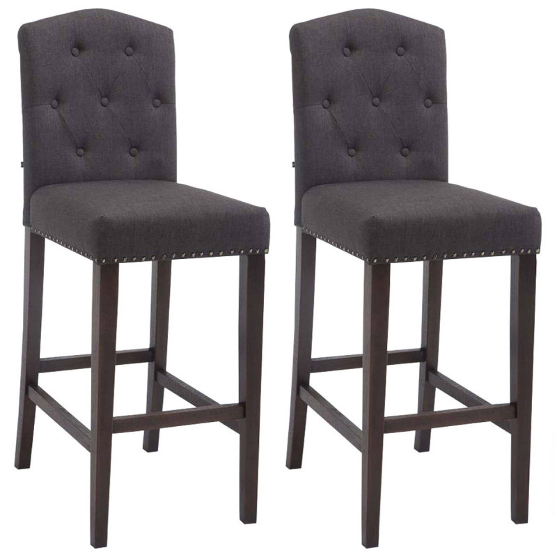 Lot de 2 tabourets de bar Louise en tissu gris foncé antique