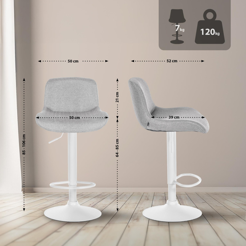 Sgabello da bar Solon in tessuto bianco e grigio chiaro