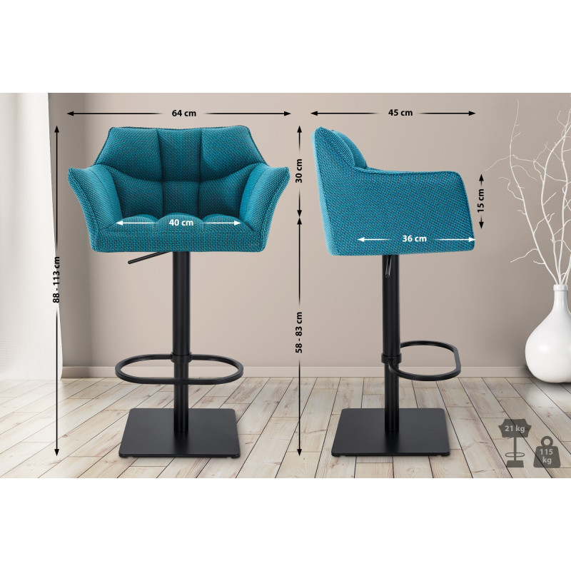 Tabouret de bar en tissu Damaso B turquoise