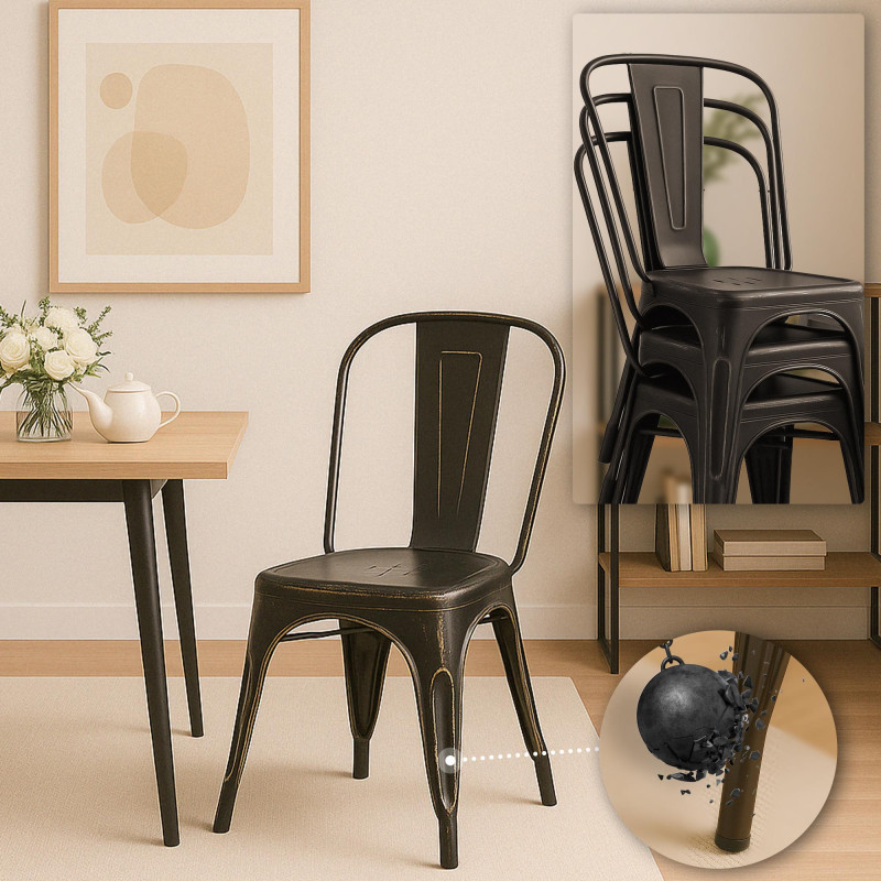 Ensemble de 4 chaises Benedikt en noir antique et or