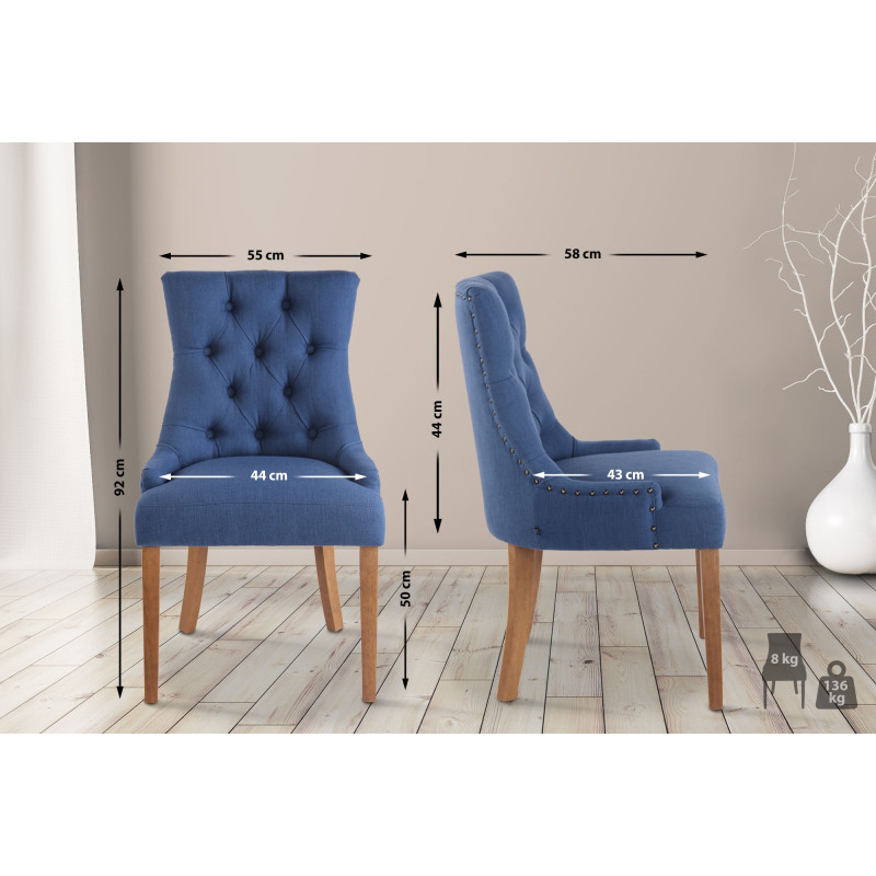 Lot de 2 chaises de salle à manger Aberdeen en tissu antique clair | bleu