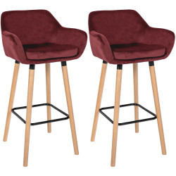Lot de 2 tabourets de bar Grant velours rouge