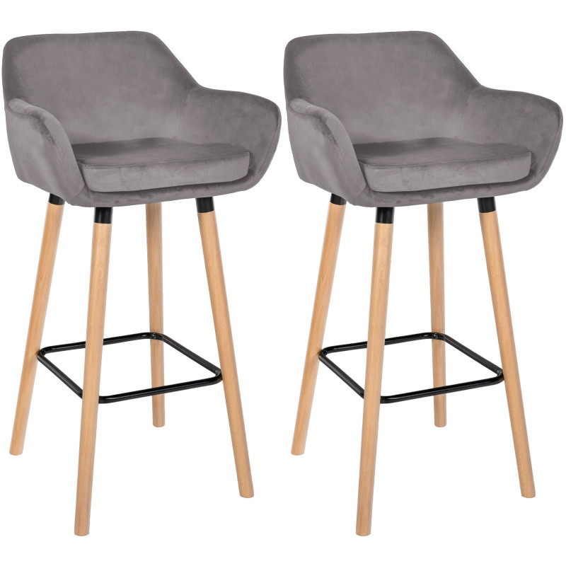 Lot de 2 tabourets de bar Grant en velours gris