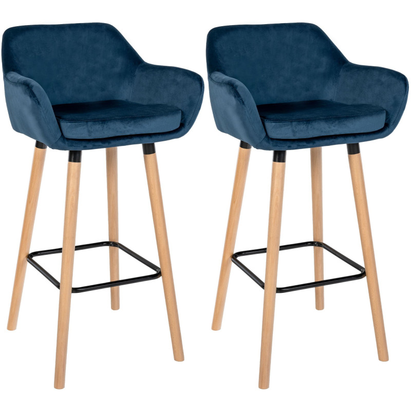 Lot de 2 tabourets de bar Grant en velours bleu