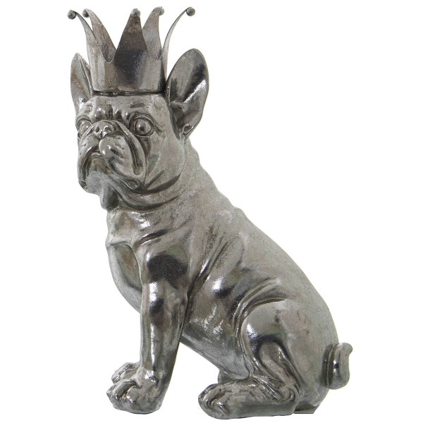 Figurine Décorative Alexandra House Living Argenté Plastique Chien Couronne 14 x 18 x 25 cm