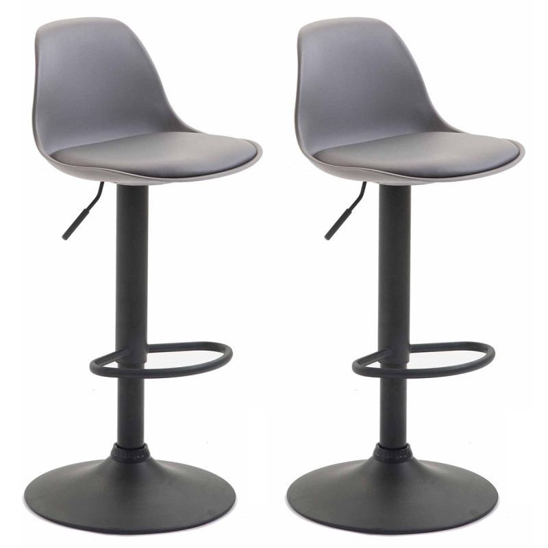 Lot de 2 tabourets de bar Kiel en plastique noir gris