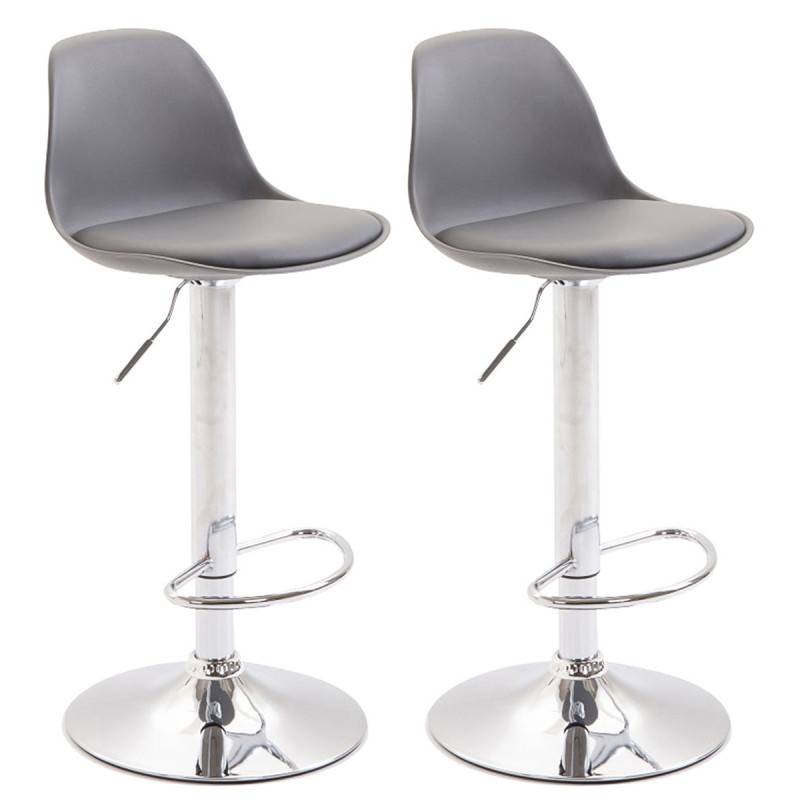 Lot de 2 tabourets de bar Kiel en plastique gris chromé