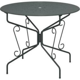 Table de jardin romantique en fer forgé avec trou central pour parasol - 95 cm - Vert