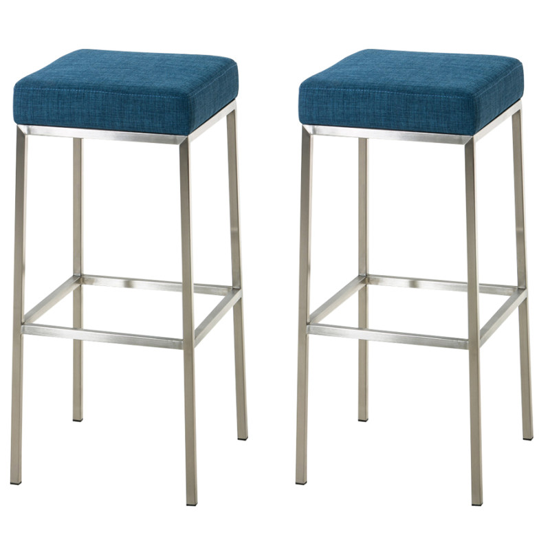 Ensemble de 2 tabourets de bar Montréal 85 tissu acier inoxydable bleu