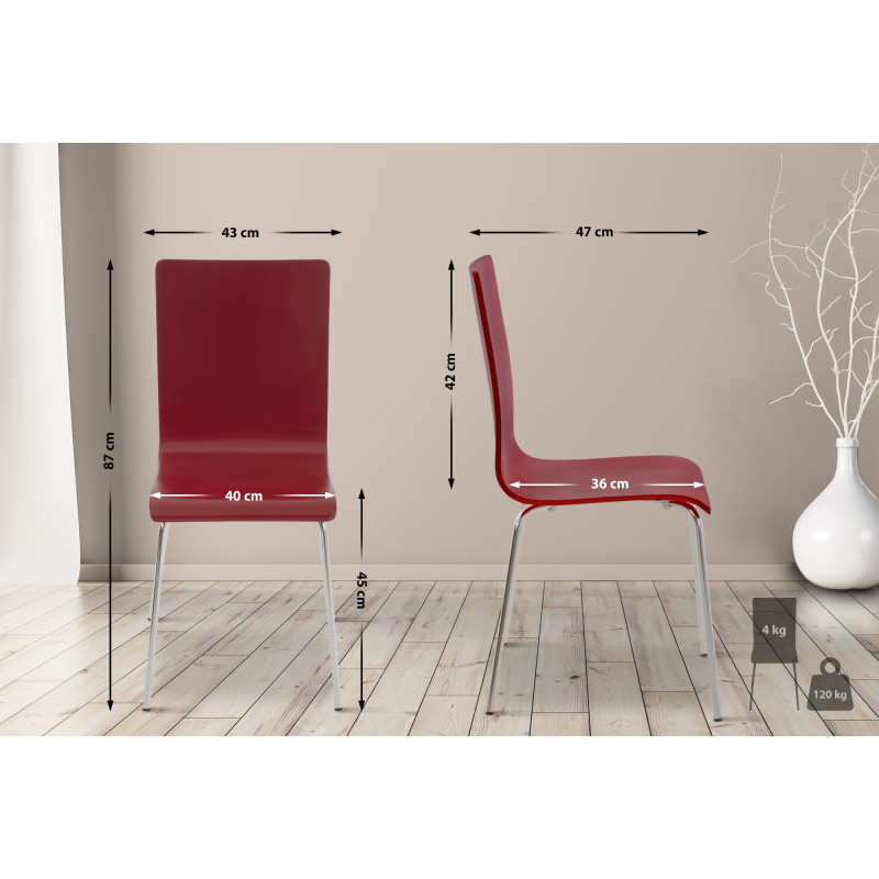 Lot de 4 chaises visiteurs Pepe rouges