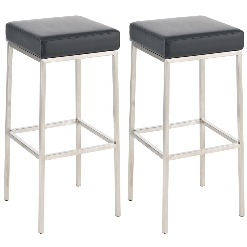 Ensemble de 2 tabourets de bar Montréal 85 similicuir acier inoxydable noir