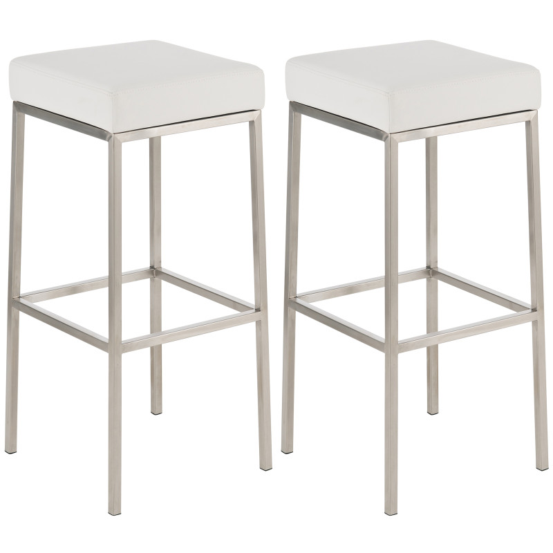 Ensemble de 2 tabourets de bar Montréal 85 similicuir acier inoxydable blanc