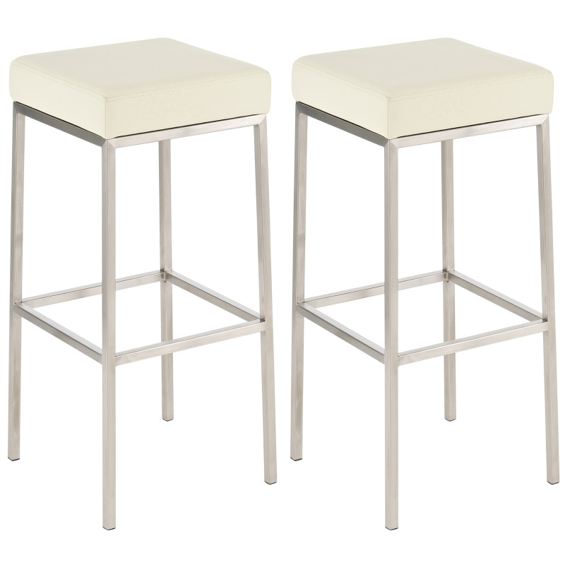 Ensemble de 2 tabourets de bar Montréal 85 simili cuir acier inoxydable crème