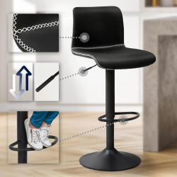 Tabouret de bar Henchy, simili cuir noir