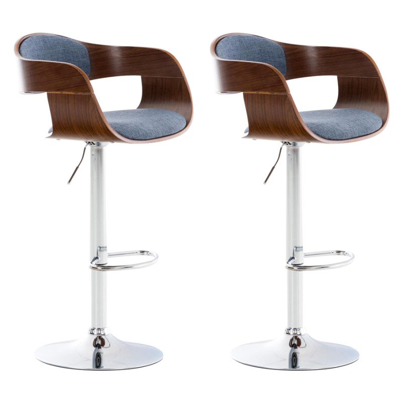 Lot de 2 tabourets de bar Kingston C en tissu noyer/bleu