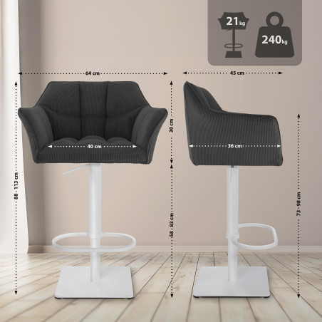 Sgabello da bar Damaso W Cord grigio scuro