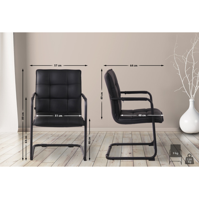 Chaise visiteur Gandia, similicuir noir