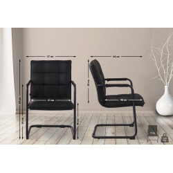 Chaise visiteur Gandia en cuir véritable noir