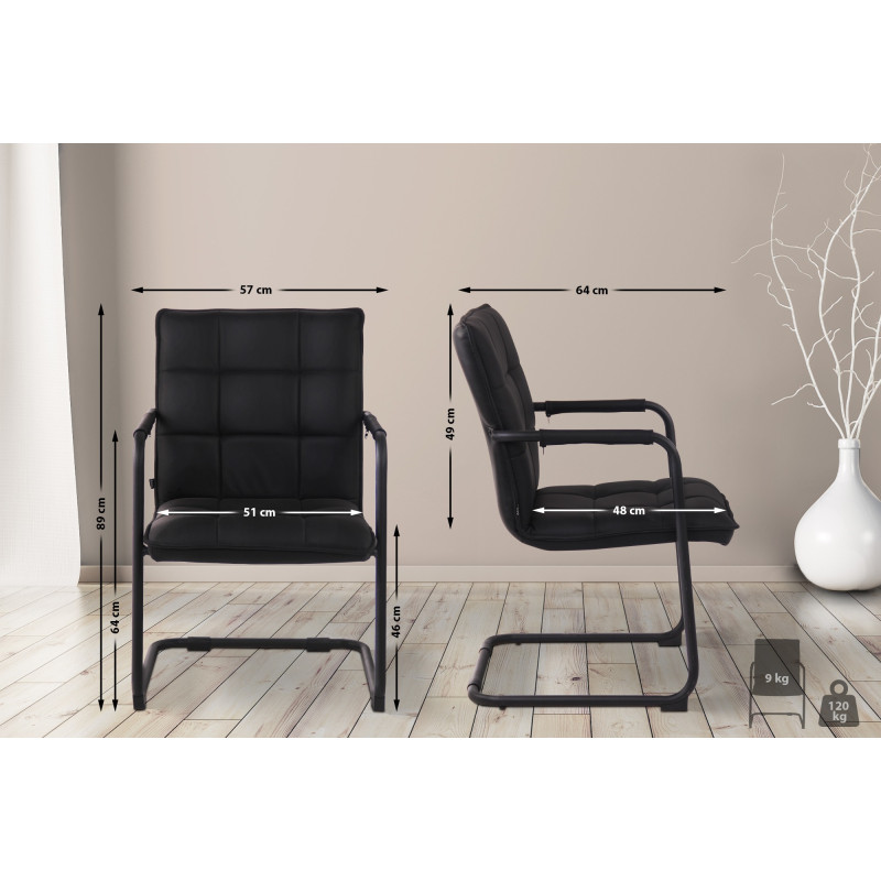 Chaise visiteur Gandia en cuir véritable noir