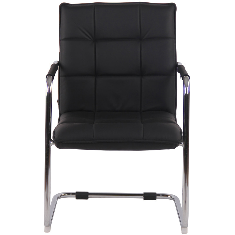 Chaise visiteur Gandia en cuir véritable chromé noir