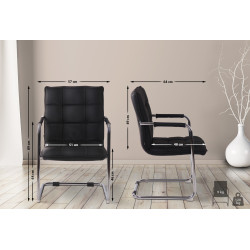 Chaise visiteur Gandia en cuir véritable chromé noir