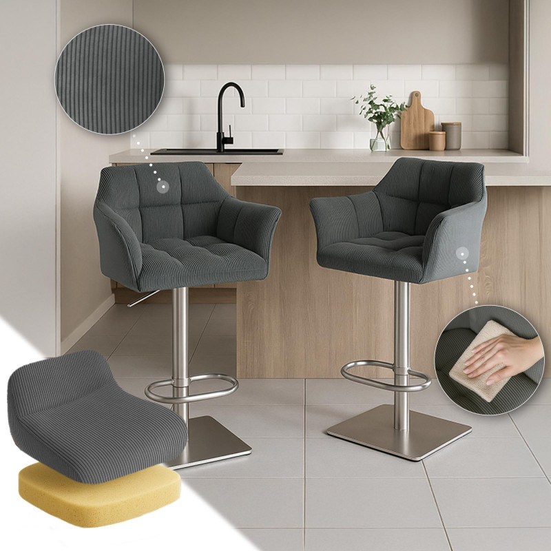 Tabouret de bar Damaso E Cord gris