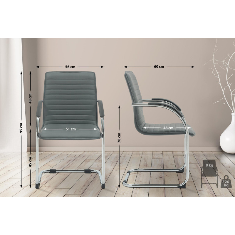 Chaise visiteur Tira en cuir artificiel gris