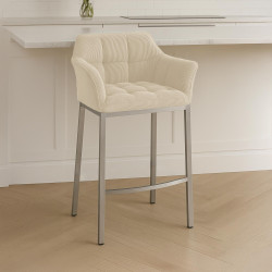 Sgabello da bar Damaso E Cord con struttura a 4 gambe color crema