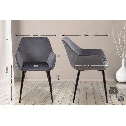 Lot de 2 chaises de salle à manger Vessa en velours | gris foncé