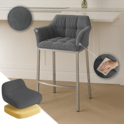 Tabouret de bar Damaso E Cord avec structure à 4 pieds gris