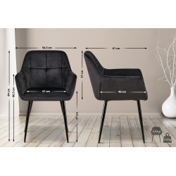 Fauteuil visiteur Emia, velours, noir