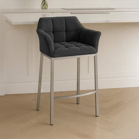 Tabouret de bar Damaso E Cord avec structure à 4 pieds gris foncé
