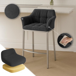 Tabouret de bar Damaso E Cord avec structure à 4 pieds gris foncé