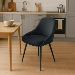 Chaise de salle à manger Elmira en velours noir | noir