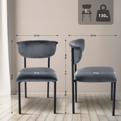 Lot de 2 chaises visiteur Gambell en velours gris foncé