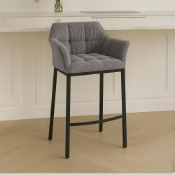 Sgabello da bar Damaso B Cord con struttura a 4 gambe color tortora