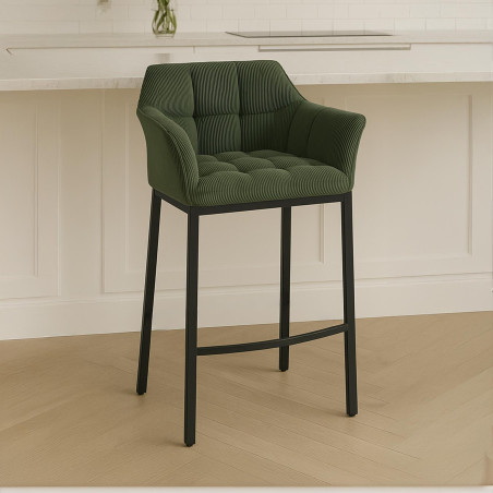 Tabouret de bar Damaso B Cord avec structure à 4 pieds vert