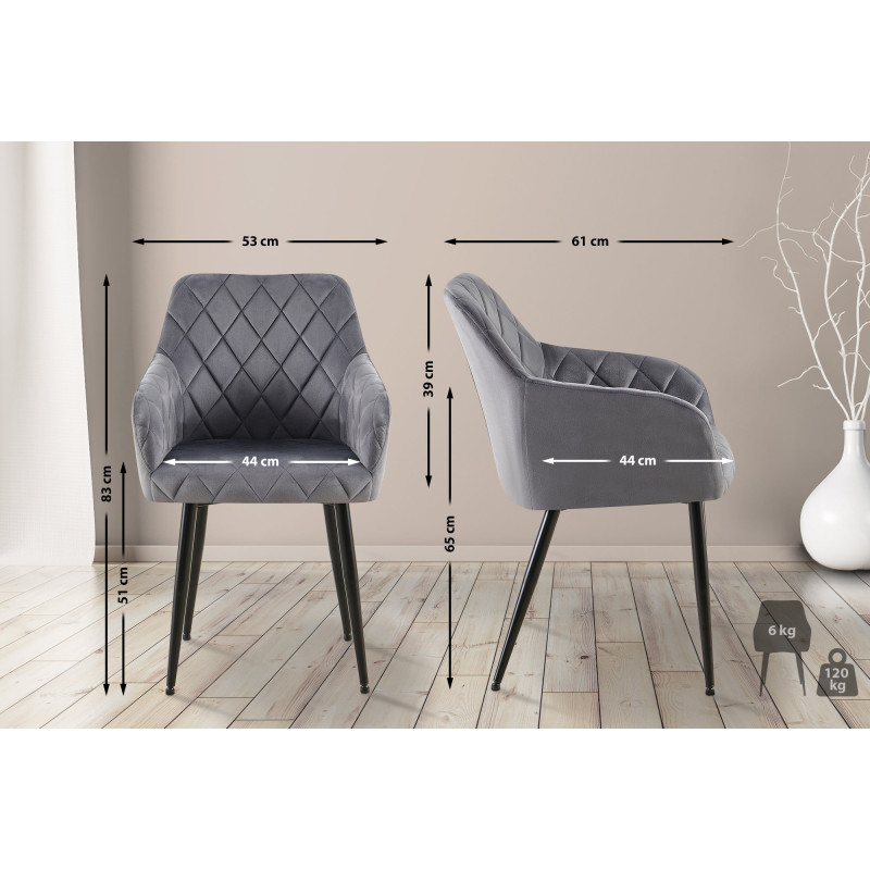 Chaise de salle à manger Monett Velvet B | gris foncé
