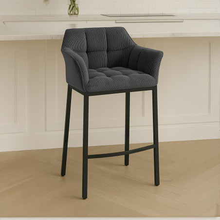 Tabouret de bar Damaso B Cord avec structure à 4 pieds gris foncé