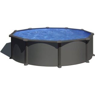 GRE - Kit Piscine hors sol acier ronde grise anthracite - Louco - Ø480 x 122 cm (Livrée avec filtre a sable, échelle de sécurité