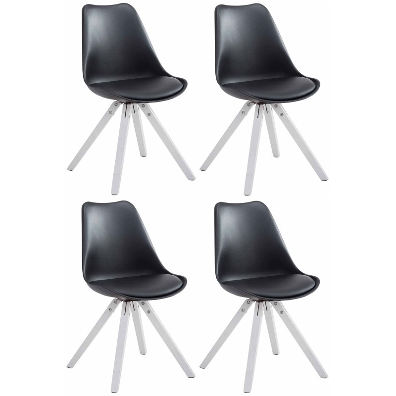 Lot de 4 chaises Toulouse simili cuir blanc Carré noir