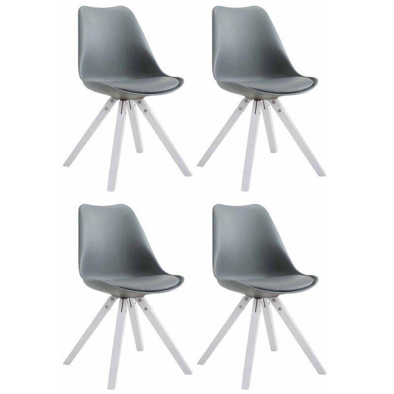 Lot de 4 chaises Toulouse simili cuir blanc Carré gris
