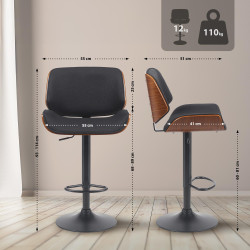 Tabouret de bar Beverley B tissu noyer/noir