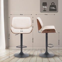 Tabouret de bar Beverley B tissu noyer/crème