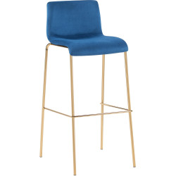 Tabouret de bar Hoover en velours de 4 pieds, doré et bleu