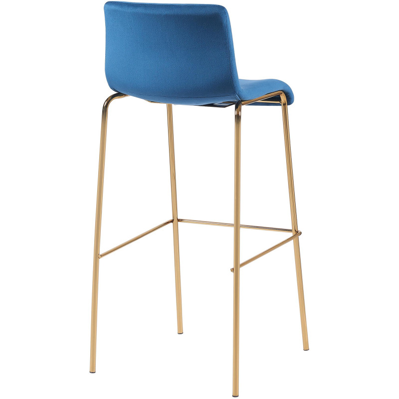 Tabouret de bar Hoover en velours de 4 pieds, doré et bleu