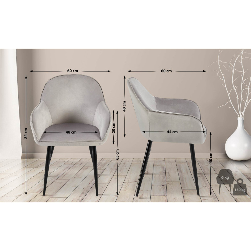 Lot de 2 chaises de salle à manger en velours Boise | gris